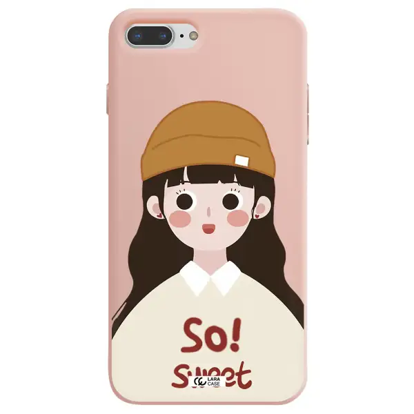 a cartoon of a girl with brown hair Apple iPhone 7 plus Silicone pastel pink Case