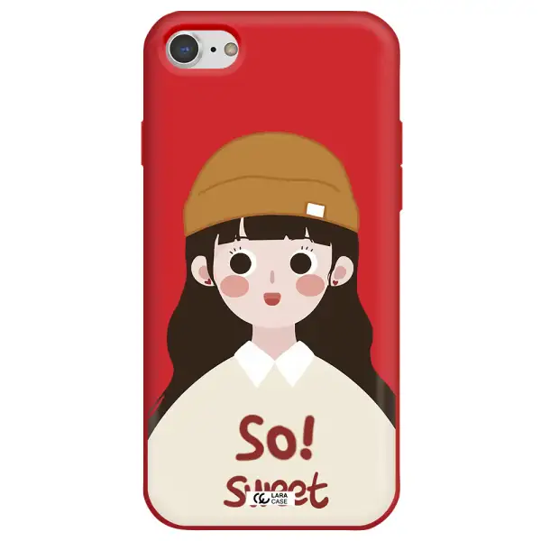 a cartoon of a girl with brown hair Apple iPhone 7 Silicone Imperial Red Case