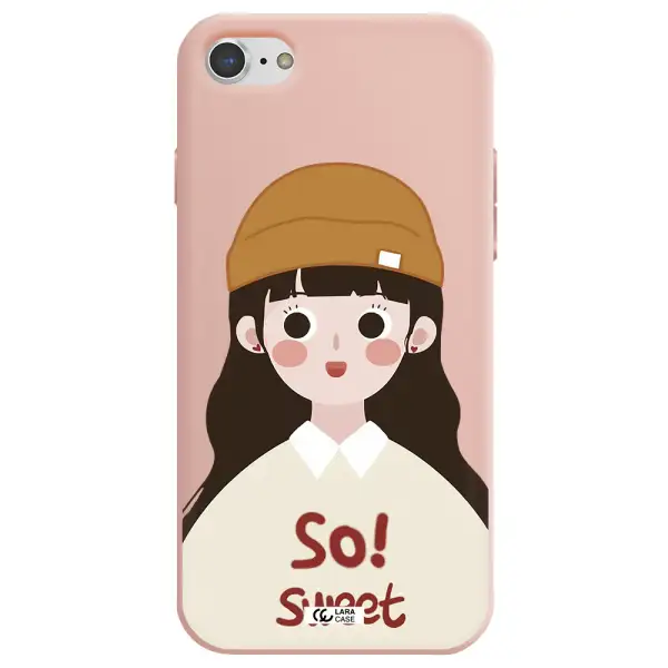 a cartoon of a girl with brown hair Apple iPhone 7 Silicone pastel pink Case
