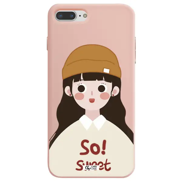 a cartoon of a girl with brown hair Apple iPhone 8 plus Silicone pastel pink Case