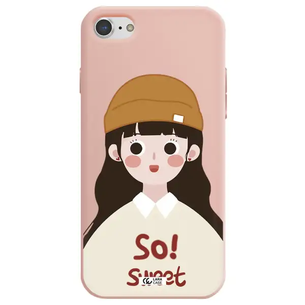 a cartoon of a girl with brown hair Apple iPhone 8 Silicone pastel pink Case