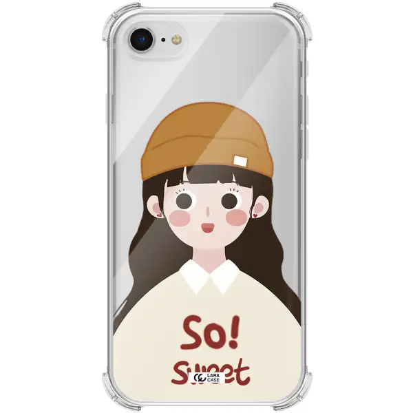 a cartoon of a girl with brown hair Apple iPhone se 2020 Clear PC Case
