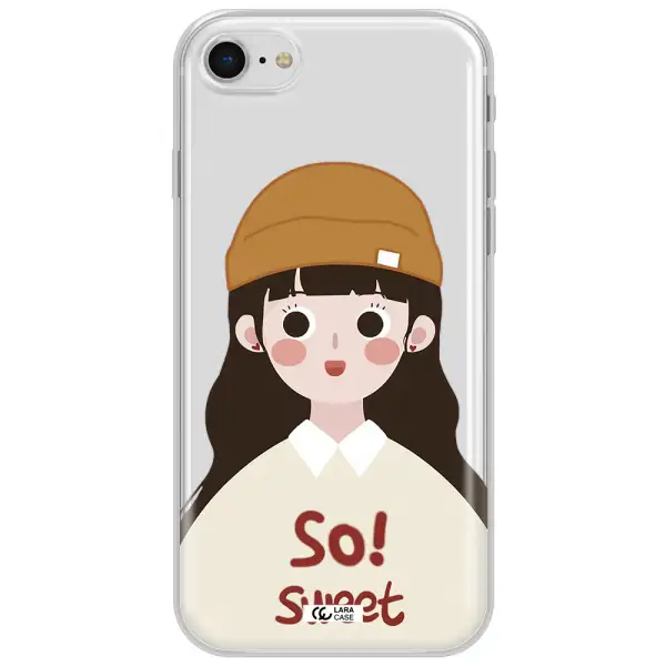 A Cartoon Of A Girl With Brown Hair Apple Iphone Se 2020 Clear Tpu Case