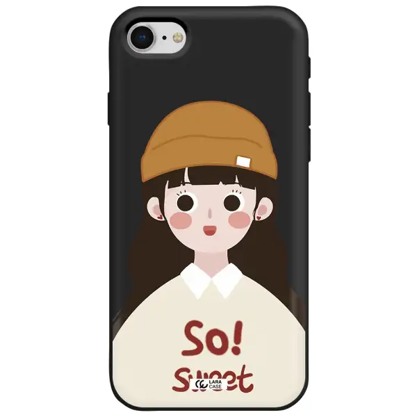 a cartoon of a girl with brown hair Apple iPhone se 2020 Silicone black Case