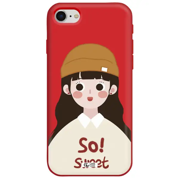 a cartoon of a girl with brown hair Apple iPhone se 2020 Silicone Imperial Red Case