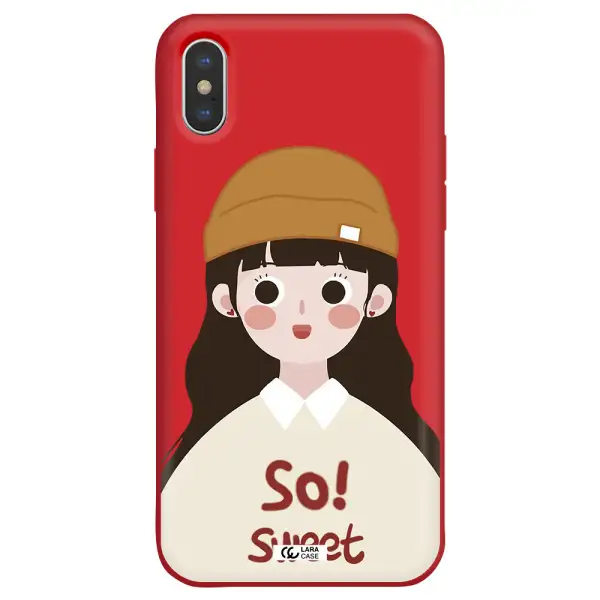 a cartoon of a girl with brown hair Apple iPhone X Silicone Imperial Red Case