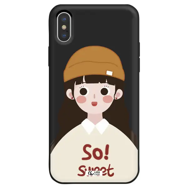 a cartoon of a girl with brown hair Apple iPhone XS Silicone black Case