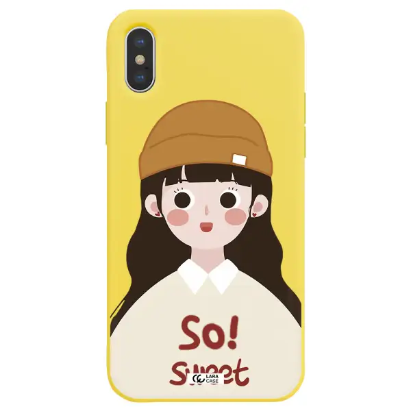 a cartoon of a girl with brown hair Apple iPhone XS Silicone canary yellow Case