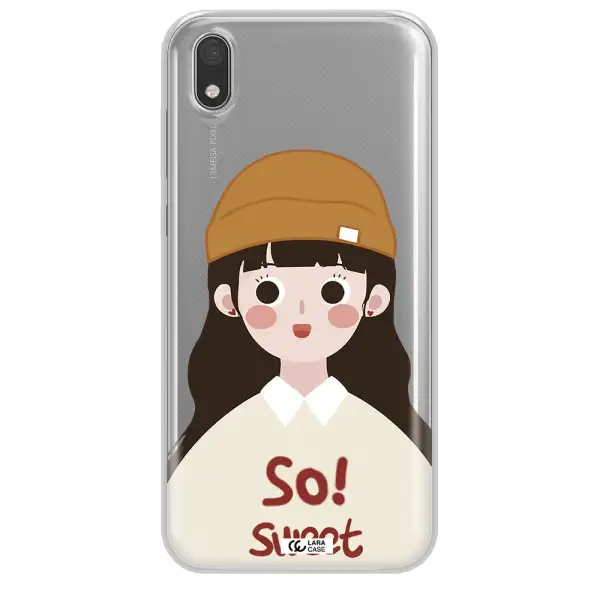 a cartoon of a girl with brown hair Huawei Honor 8S Clear TPU Case