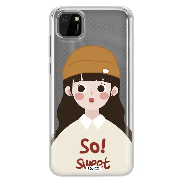 a cartoon of a girl with brown hair Huawei Honor 9S Clear TPU Case