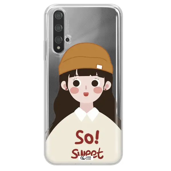 a cartoon of a girl with brown hair Huawei Nova 5t Clear TPU Case