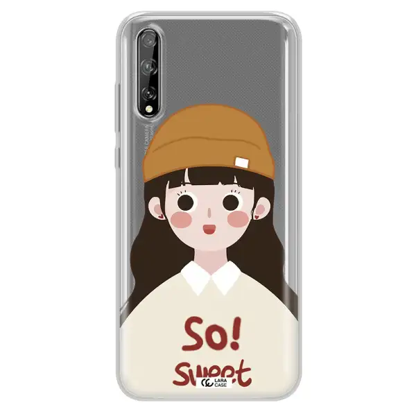 a cartoon of a girl with brown hair Huawei P Smart S Clear TPU Case
