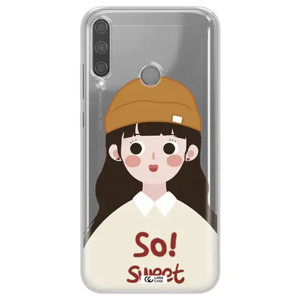 a cartoon of a girl with brown hair Huawei P40 Lite E Clear TPU Case