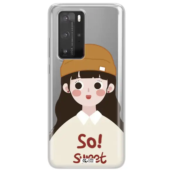 a cartoon of a girl with brown hair Huawei P40 Pro Clear TPU Case