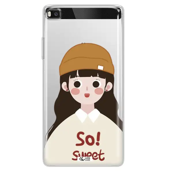 a cartoon of a girl with brown hair Huawei P8 Clear TPU Case