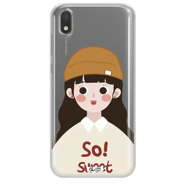 a cartoon of a girl with brown hair Huawei Y5 2019 Clear TPU Case