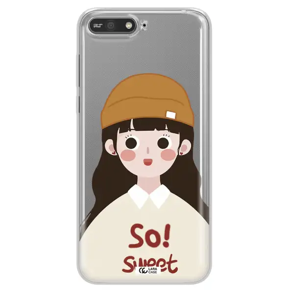 a cartoon of a girl with brown hair Huawei Y6 2018 Clear TPU Case