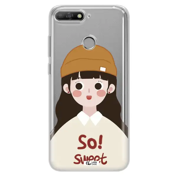 a cartoon of a girl with brown hair Huawei Y6 Prime 2018 Clear TPU Case