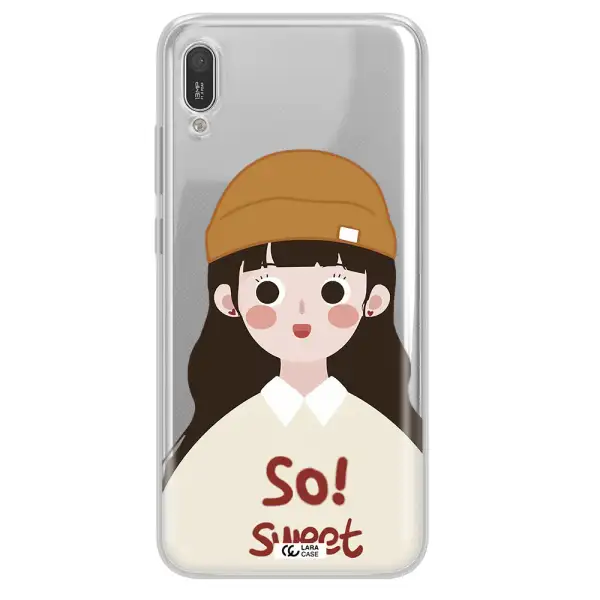 a cartoon of a girl with brown hair Huawei Y6 Pro 2019 Clear TPU Case