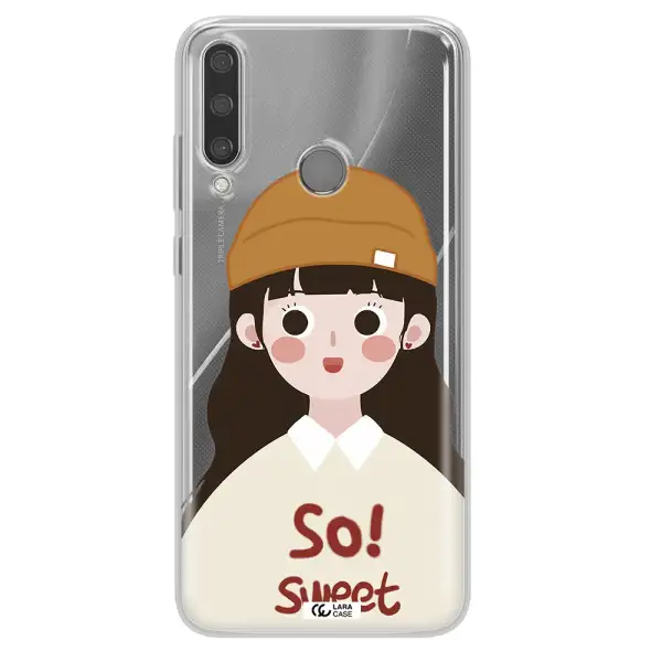 a cartoon of a girl with brown hair Huawei Y6P Clear TPU Case
