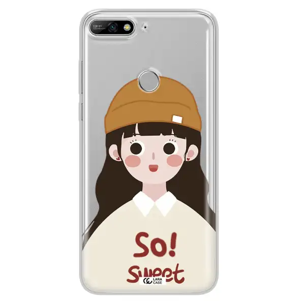 a cartoon of a girl with brown hair Huawei Y7 2018 Clear TPU Case