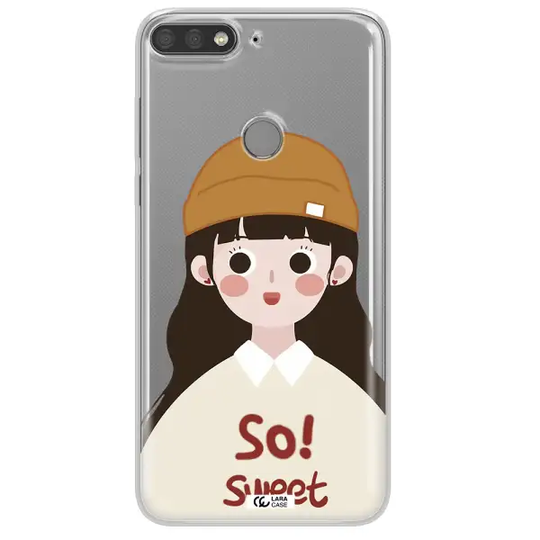 a cartoon of a girl with brown hair Huawei Y7 Prime 2018 Clear TPU Case