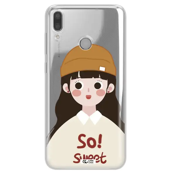 a cartoon of a girl with brown hair Huawei Y9 2019 Clear TPU Case