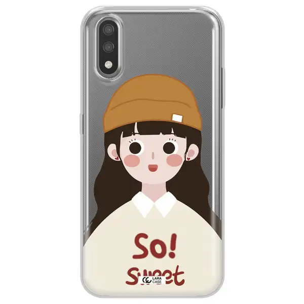 a cartoon of a girl with brown hair Samsung A01 Clear TPU Case