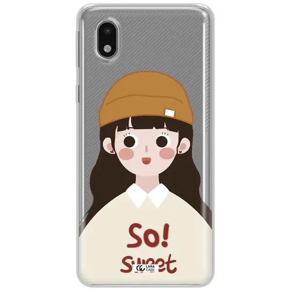 A Cartoon Of A Girl With Brown Hair Samsung A01 Core Clear Tpu Case