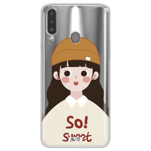 a cartoon of a girl with brown hair Samsung A20S Clear TPU Case