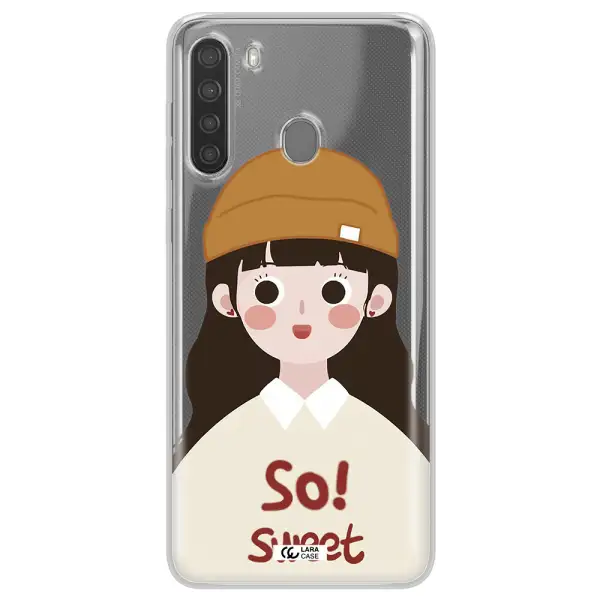a cartoon of a girl with brown hair Samsung A21 Clear TPU Case