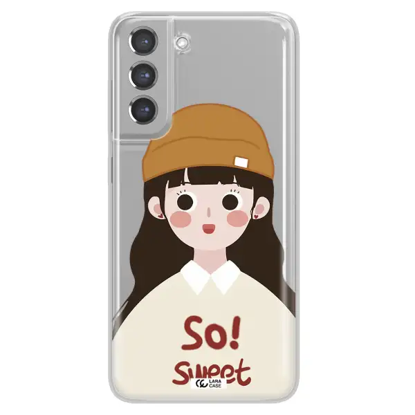 a cartoon of a girl with brown hair Samsung A21 Fe Clear TPU Case