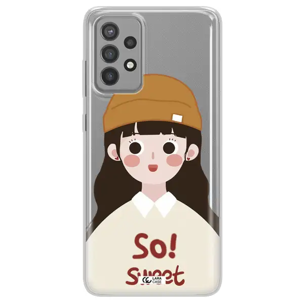 a cartoon of a girl with brown hair Samsung A72 Clear TPU Case
