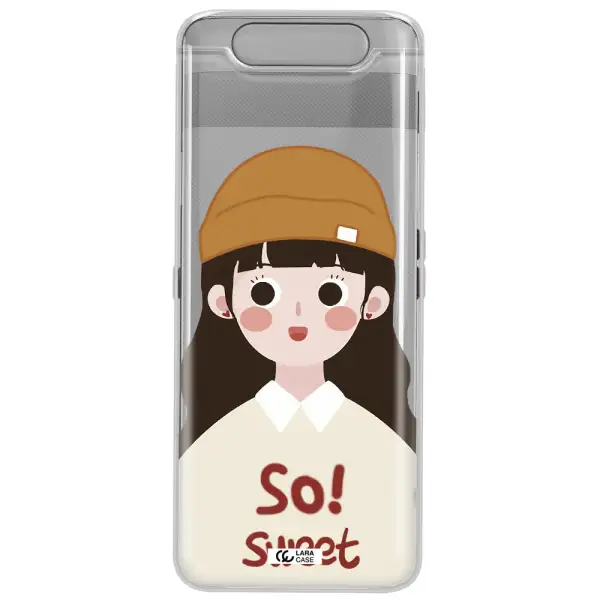 a cartoon of a girl with brown hair Samsung A80 Clear TPU Case