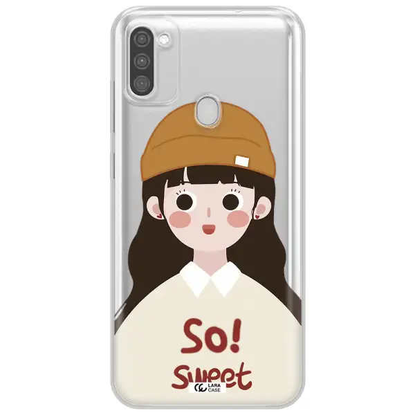 a cartoon of a girl with brown hair Samsung M11 Clear TPU Case