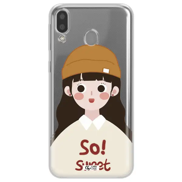 a cartoon of a girl with brown hair Samsung M20 Clear TPU Case