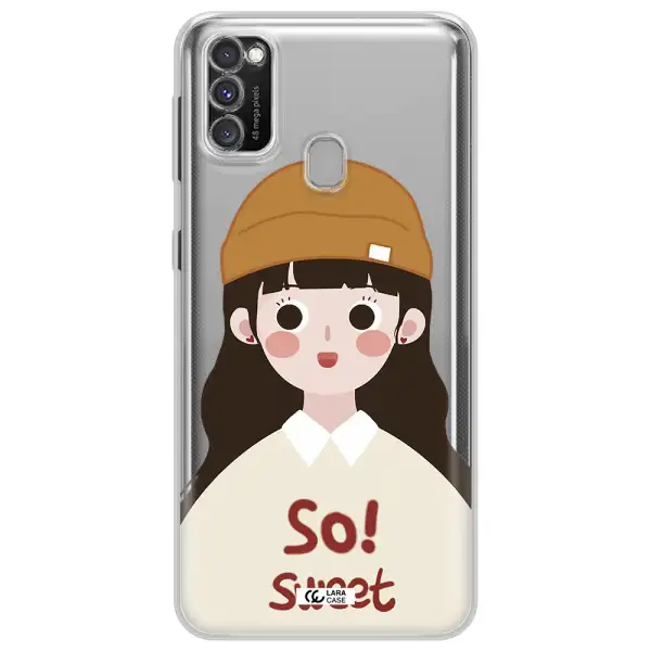 a cartoon of a girl with brown hair Samsung M30S Clear TPU Case