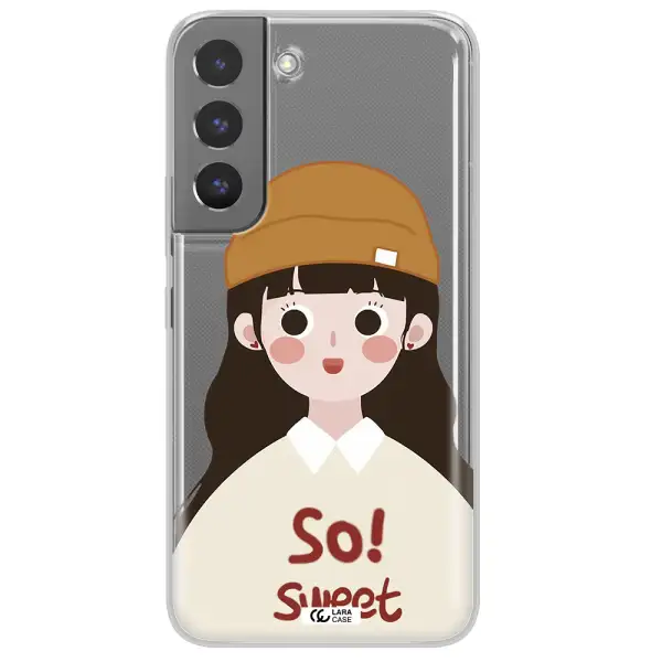 a cartoon of a girl with brown hair Samsung S 22 Plus Clear TPU Case
