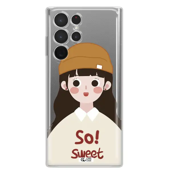 a cartoon of a girl with brown hair Samsung S 22 Ultra Clear TPU Case