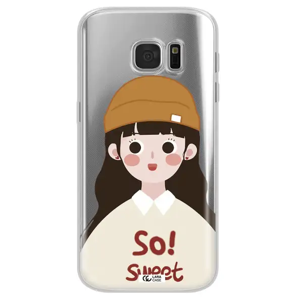 a cartoon of a girl with brown hair Samsung S 7 Clear TPU Case