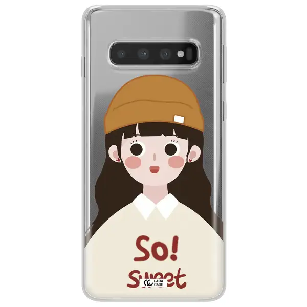 a cartoon of a girl with brown hair Samsung S10 Clear TPU Case