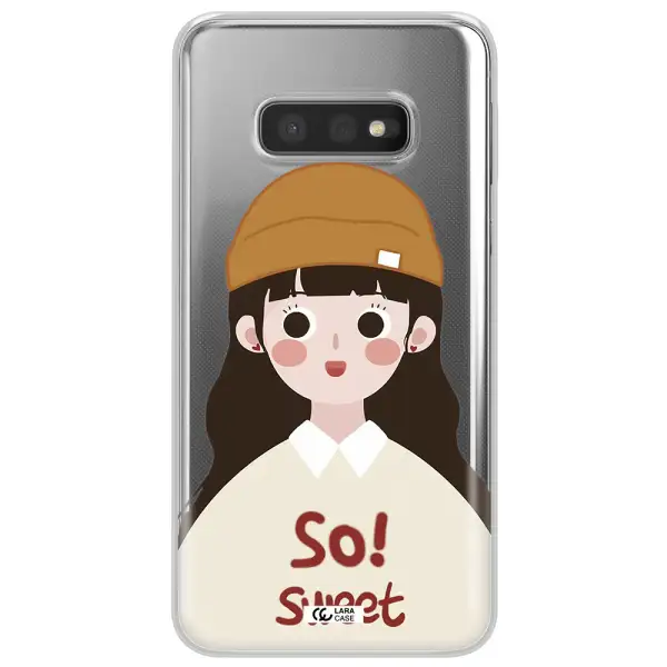 a cartoon of a girl with brown hair Samsung S10e Clear TPU Case