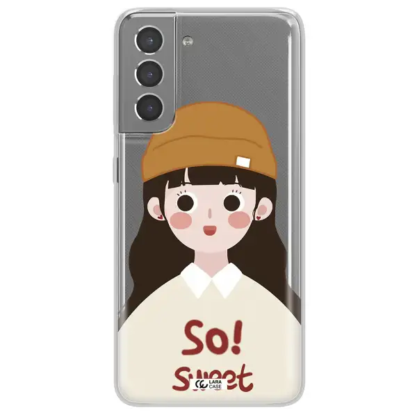 a cartoon of a girl with brown hair Samsung S21 Clear TPU Case