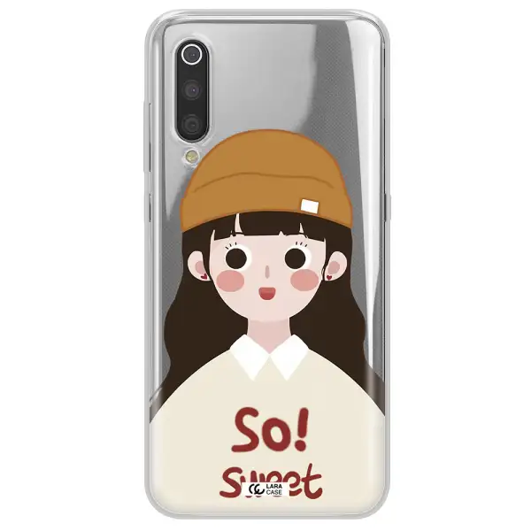 a cartoon of a girl with brown hair Xiaomi Mi 9 Clear TPU Case