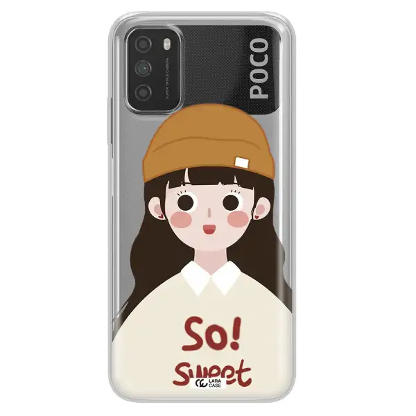 a cartoon of a girl with brown hair Xiaomi Poco M3 Clear TPU Case