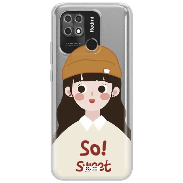 a cartoon of a girl with brown hair Xiaomi Redmi 10C Clear TPU Case