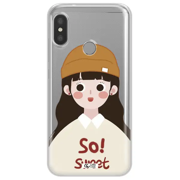 a cartoon of a girl with brown hair Xiaomi Redmi 6 Pro Clear TPU Case