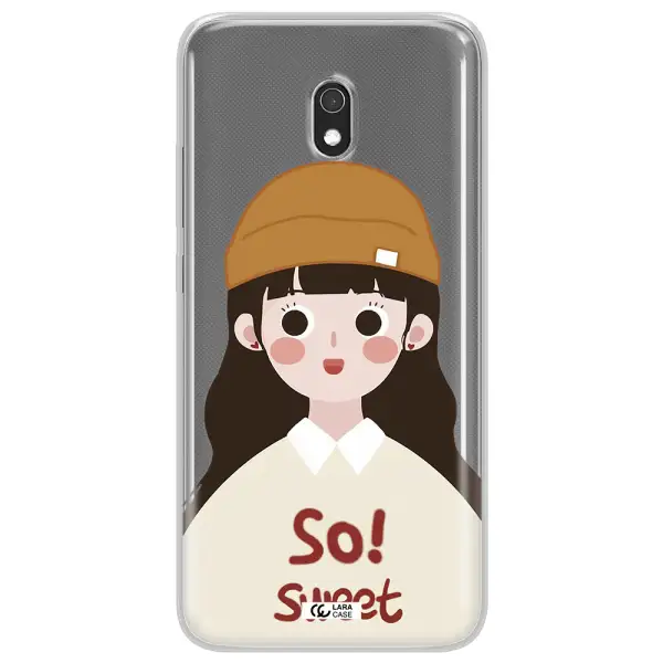 a cartoon of a girl with brown hair Xiaomi Redmi 8A Clear TPU Case