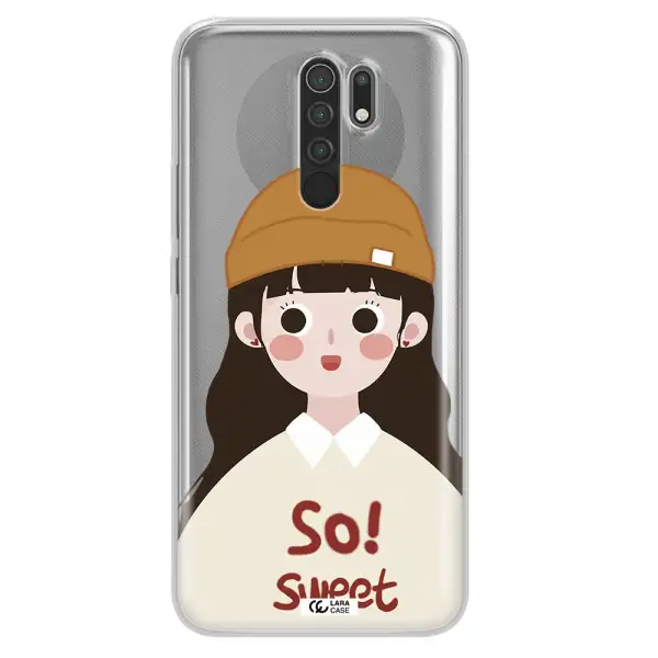 a cartoon of a girl with brown hair Xiaomi Redmi 9 Clear TPU Case