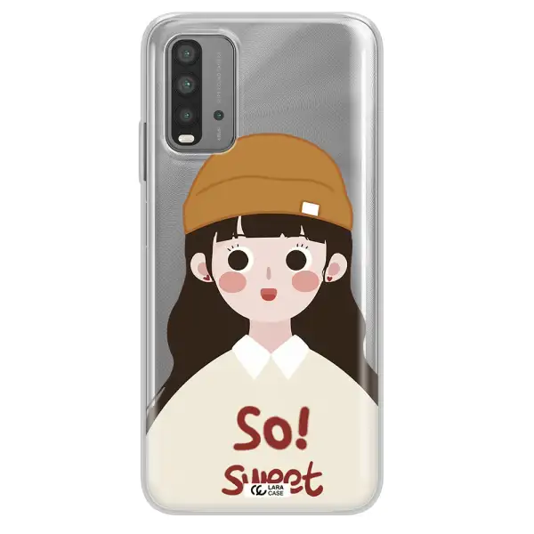 a cartoon of a girl with brown hair Xiaomi Redmi 9T Clear TPU Case